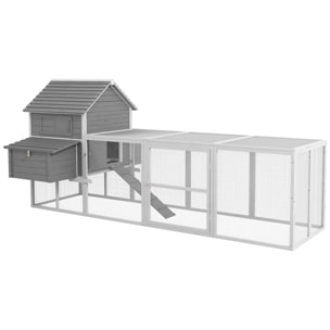 Gallinero Grande de Madera 310,5x149,5x149 cm Jaula para 4-6 Gallinas Gallinero con 2 Ventanas Puertas Nido Bandeja Extraíble y Rampa para Exterior Gris