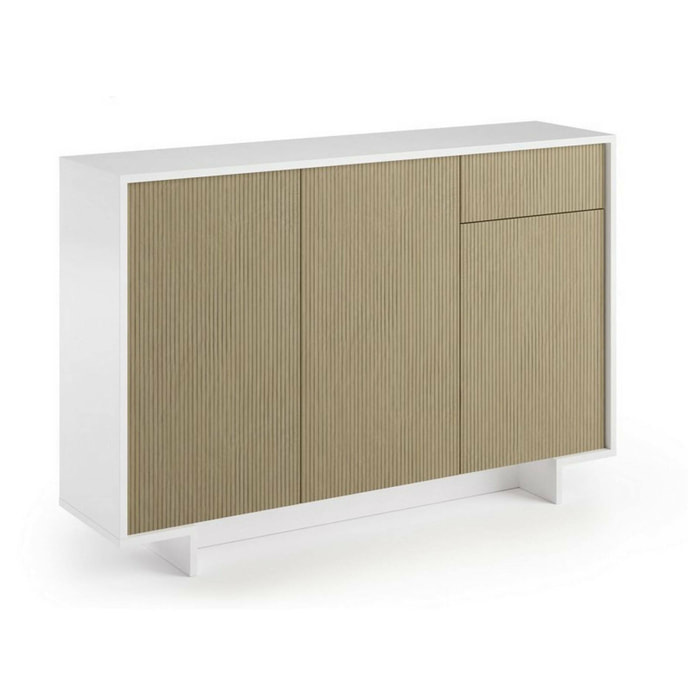 Credenza Dbakayok, Madia da salotto, Buffet da soggiorno a 3 ante e 1 cassetto, 100% Made in Italy, 134x35h87 cm, Bianco e Beige