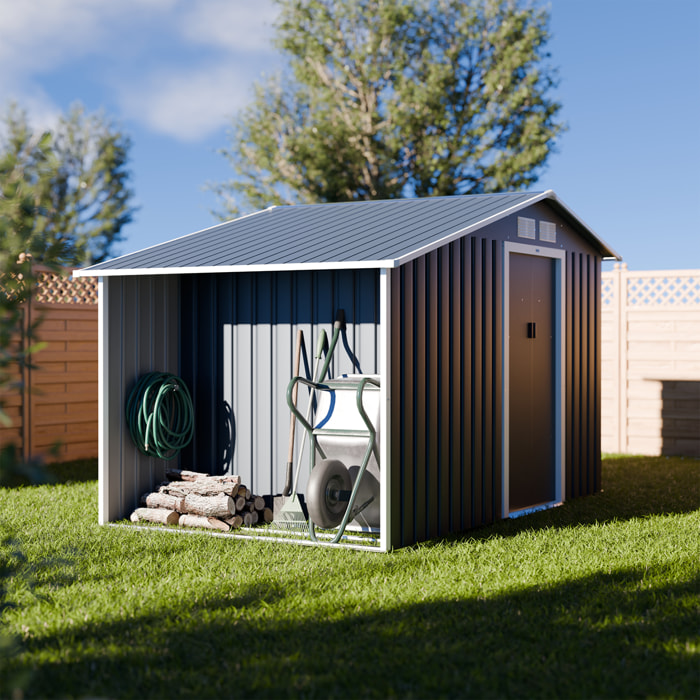 Abri de jardin métal 5.42 m² - Scarpe - Anthracite. en acier galvanisé - Avec espace de rangement. abri bûches - Double porte coulissante. toiture double pente. L 278 x P 195 x H 195 cm