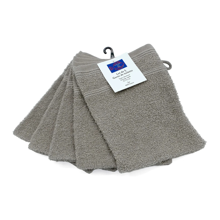 Lot de 5 gants de toilette - Beige - 15x21cm