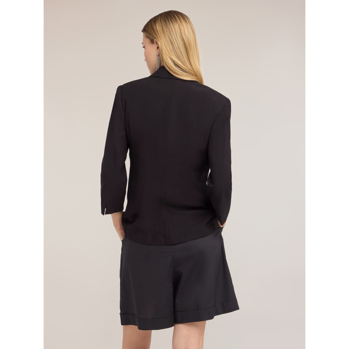 Motivi - Blazer monopetto in tencel con pizzo - Nero