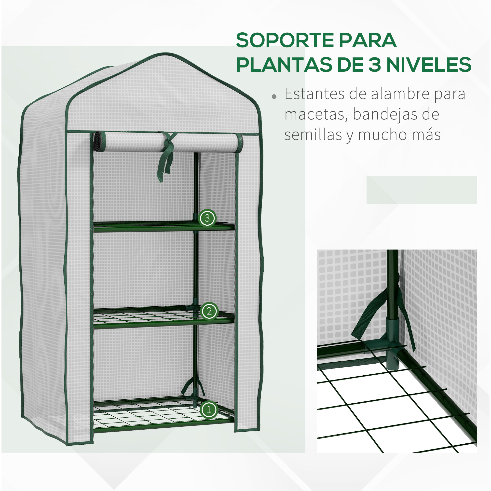 Invernadero de Jardín de 3 Niveles Invernadero de Terraza con 3 Estantes 1 Puerta con Cremallera para Cultivo de Plantas Flores Verduras 59x39x127 cm Blanco