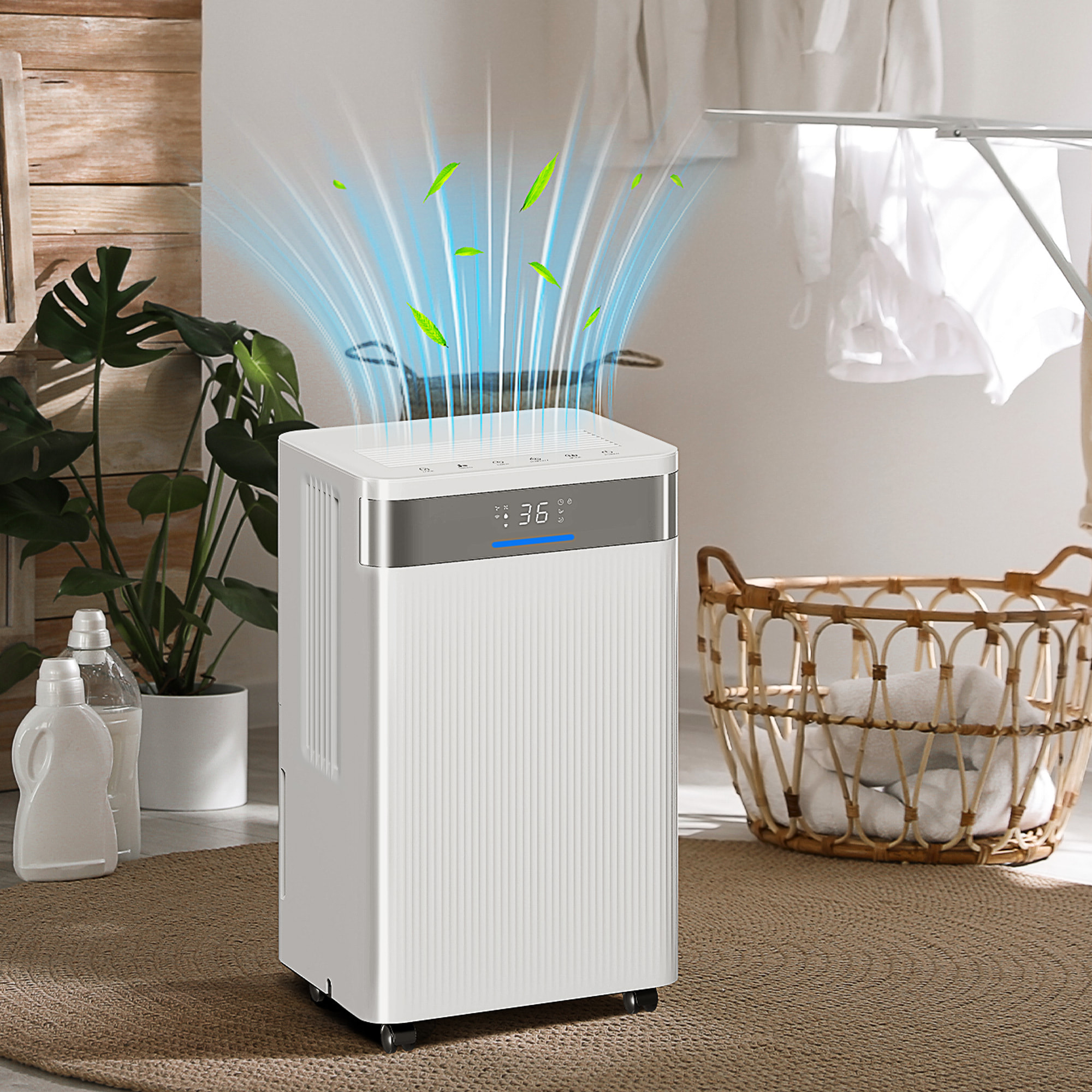 Deshumidificador 12L/día, Depósito 2L, Silencioso, Deshumidificador Eléctrico con 3 Modos, Pantalla LED, Temporizado 24 H, Bloqueo Infantil y Drenaje Continuo, hasta 12-25Ã£Å½Â¡, Blanco