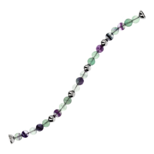 Bracciale di Sfere Argentate e in Pietra Naturale Fluorite Multicolore in Argento 925 placcato Rodio