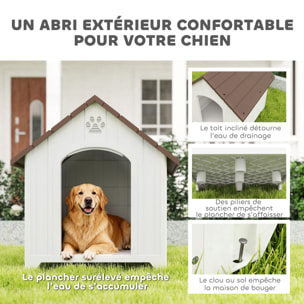 Niche chien plastique effet bois design chalet - 88 x 79 x 89 cm - gris clair marron