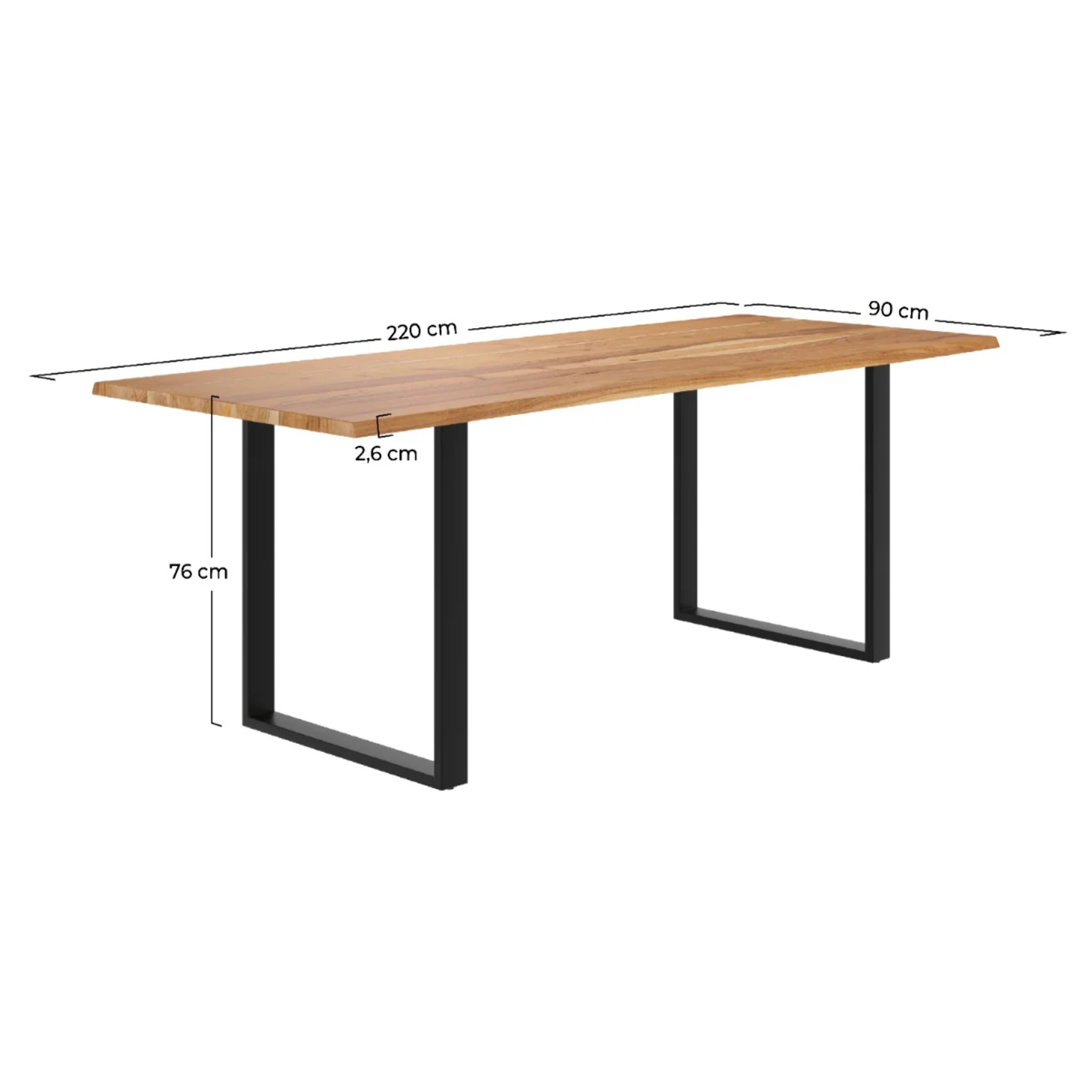 Table rectangulaire 8 personnes en bois d'acacia et métal  220 cm - Joko