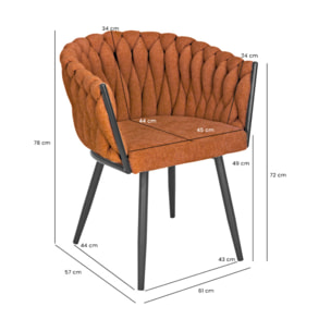 Chaise en tissu maille tressé matelassé avec accoudoirs - MELODIE 2