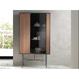 Vitrina LAOS - 1 puerta cristal, 1 puertas - nogal, gris , negro - 90x39,5x160cm