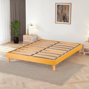 Sommier Lumière Technologie Tri-Lattes, tissu jaune, Bois Épicéa, H30 cm, Lattes Actives, Aération Optimale
