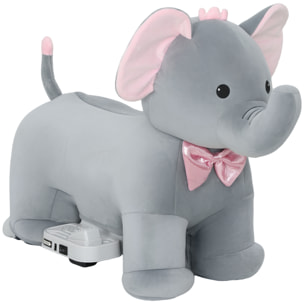 Elefante Eléctrico con Música, Batería 6V, Caballo de Juguete Eléctrico, Tacto Suave, Ruedas Silenciosas de PU, Pedal, Marcha Adelante, Regalo para Niños y Niñas de 1,5 a 5 Años, Gris