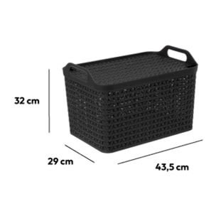 Panier ajouré plastique avec couvercle 24L noir