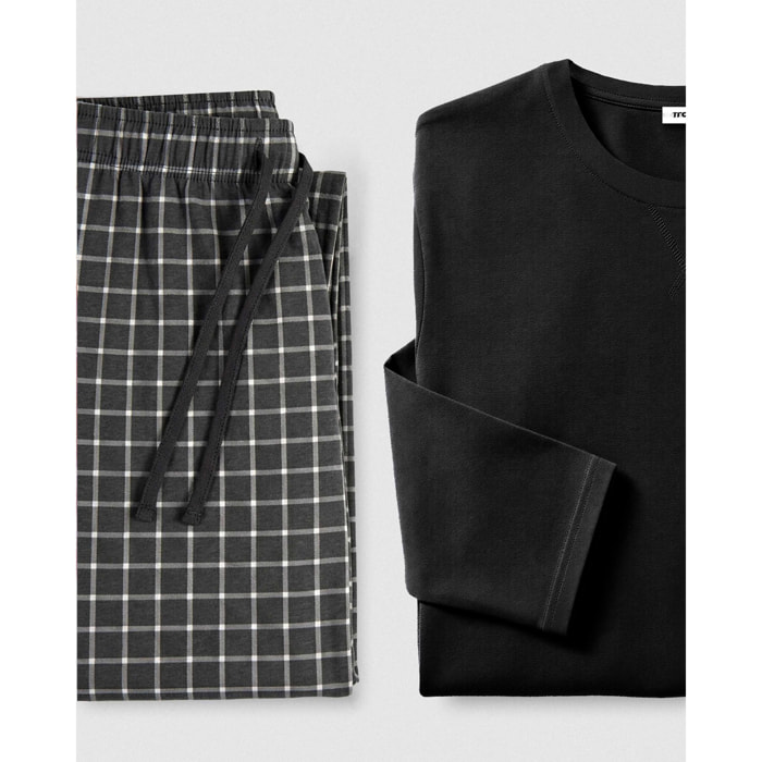 Pijama largo de algodón cuadro sogno gris