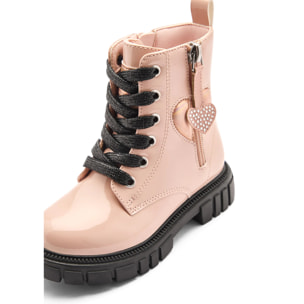 Stivali da bambina in stile militare con cerniera interna e stampa a cuore