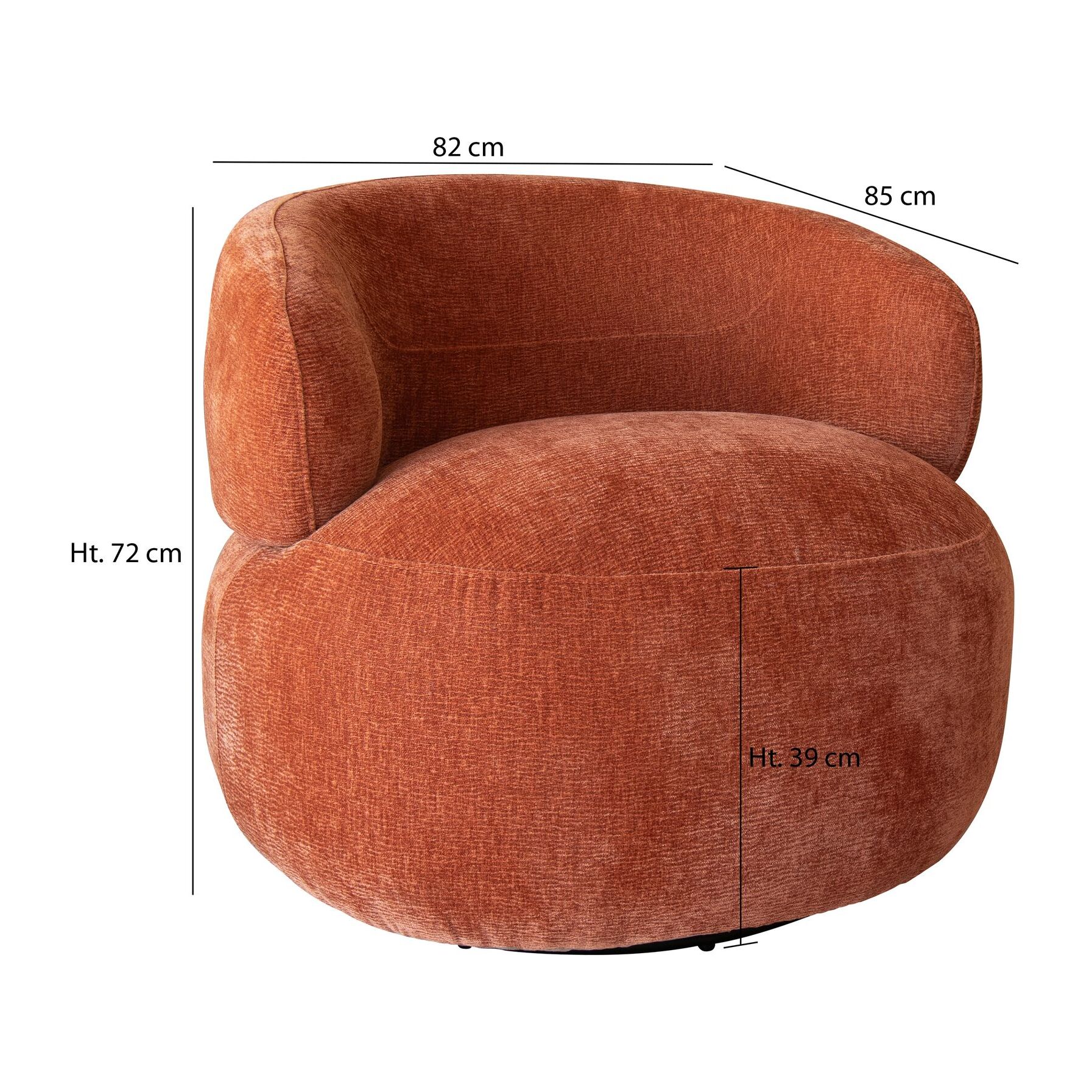 Fauteuil pivotant en velours texturé terracotta GLOVE