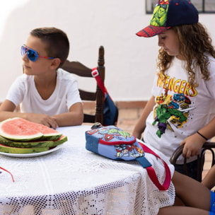 Mochila bandolera de spiderman - color azul - 13x23x7cm - fabricada en poliéster - bandolera infantil con asas ajustables - compartimento principal