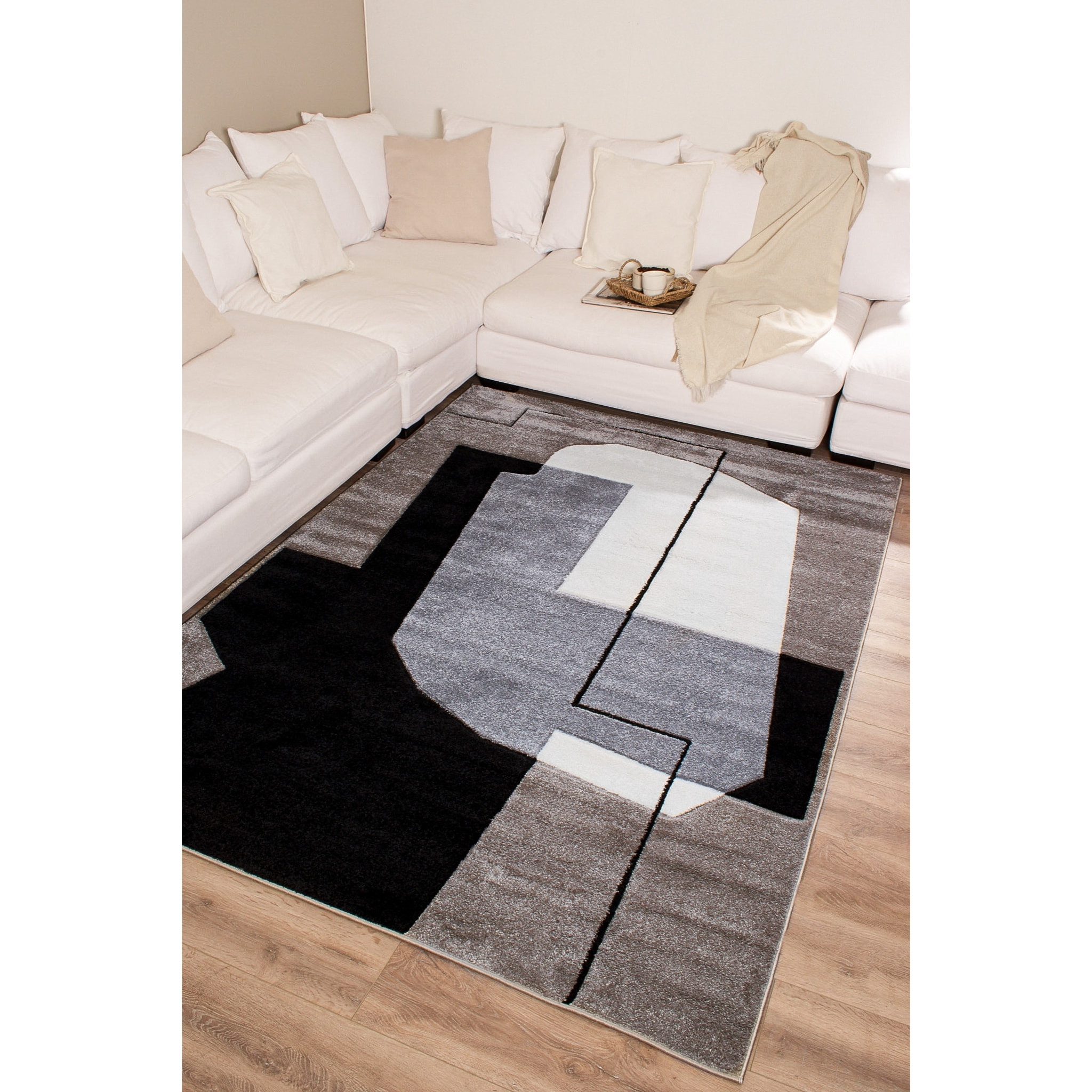 PATTERN - Tapis moderne motif graphique poils en relief beige