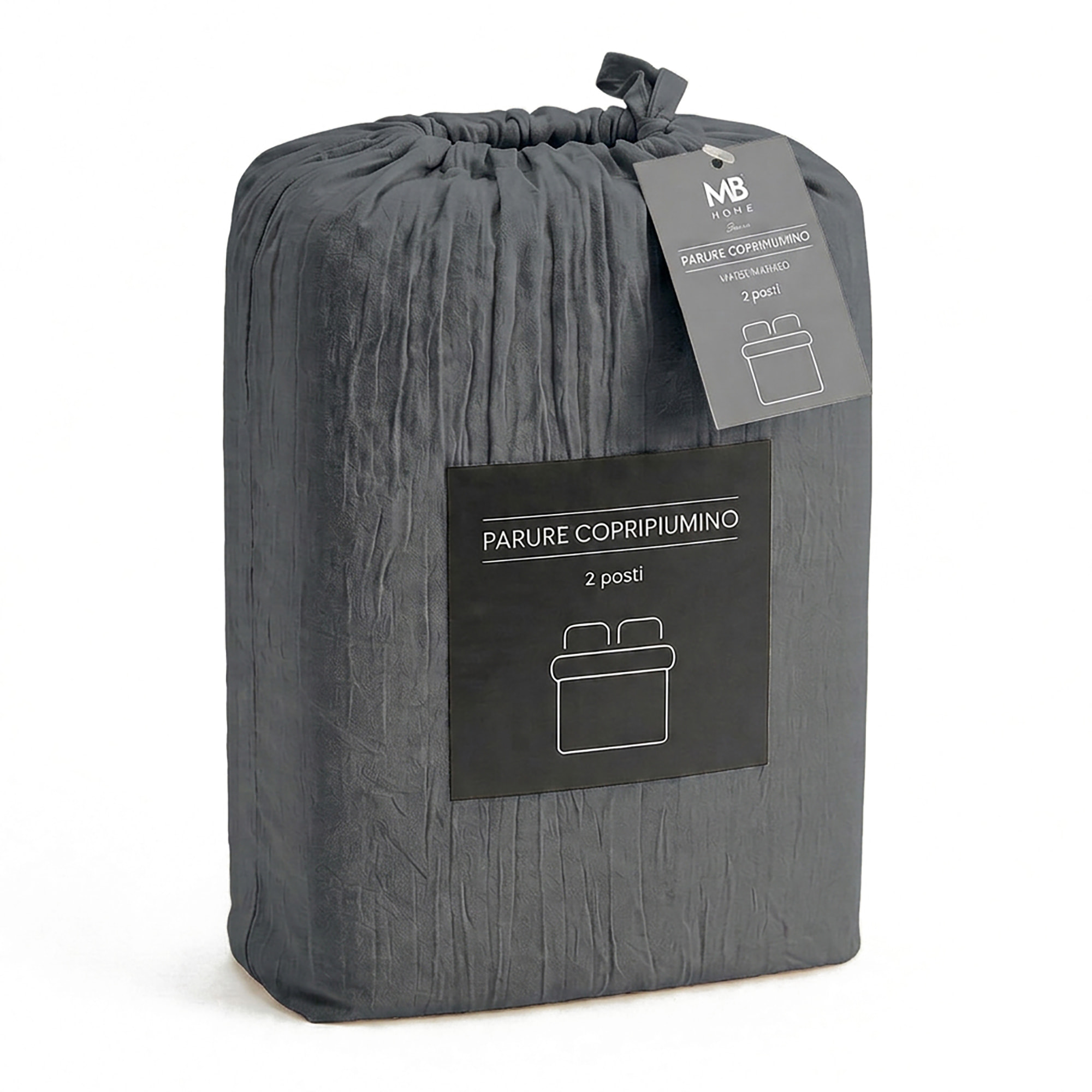 PARURE COPRIPIUMINO WATER WASHED, 100% Microfibra, No Stiro - GRIGIO SCURO