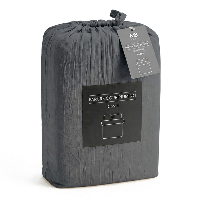 PARURE COPRIPIUMINO WATER WASHED, 100% Microfibra, No Stiro - GRIGIO SCURO