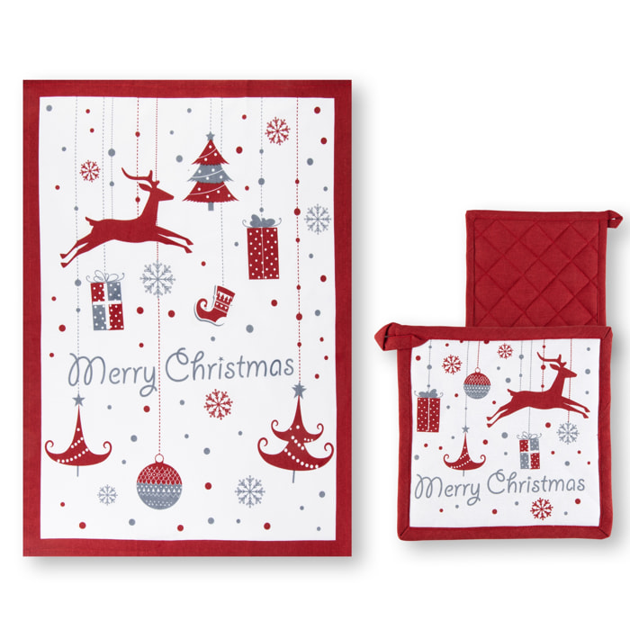 Set canovaccio con presina Excelsa – Merry Christmas, Cotone Bianco