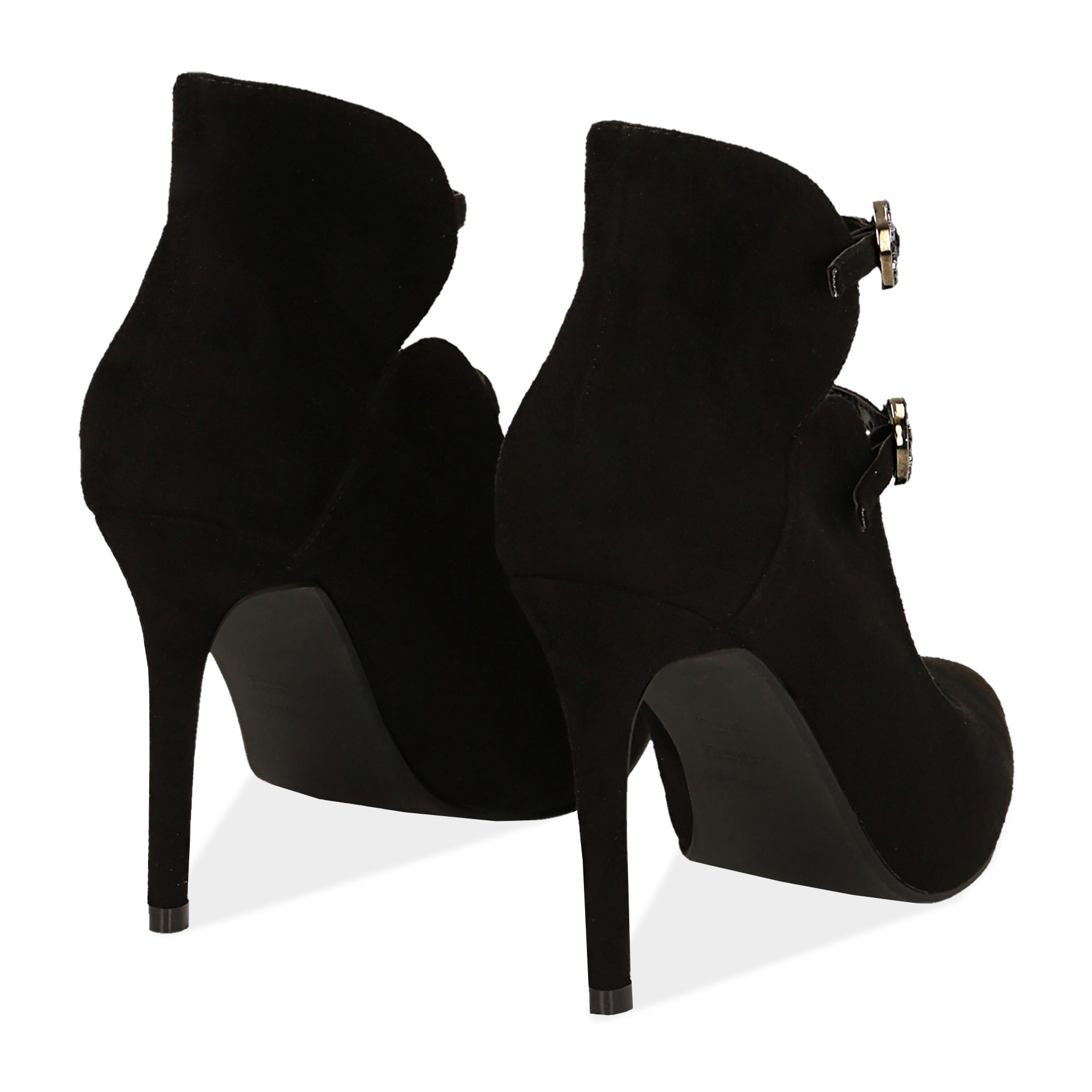 Zapato de tacón negras de microfibra con doble correa, tacón 10 cm