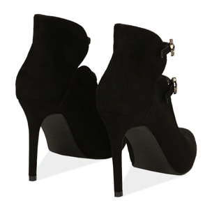 Zapato de tacón negras de microfibra con doble correa, tacón 10 cm