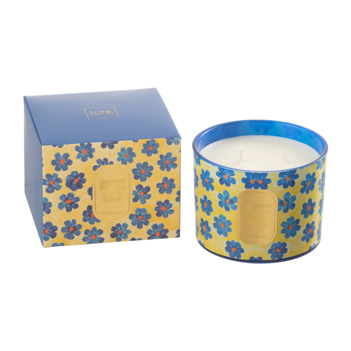 J-Line Bougie Senteur Fleurs Bleu/Jaune Small - 30 Heures