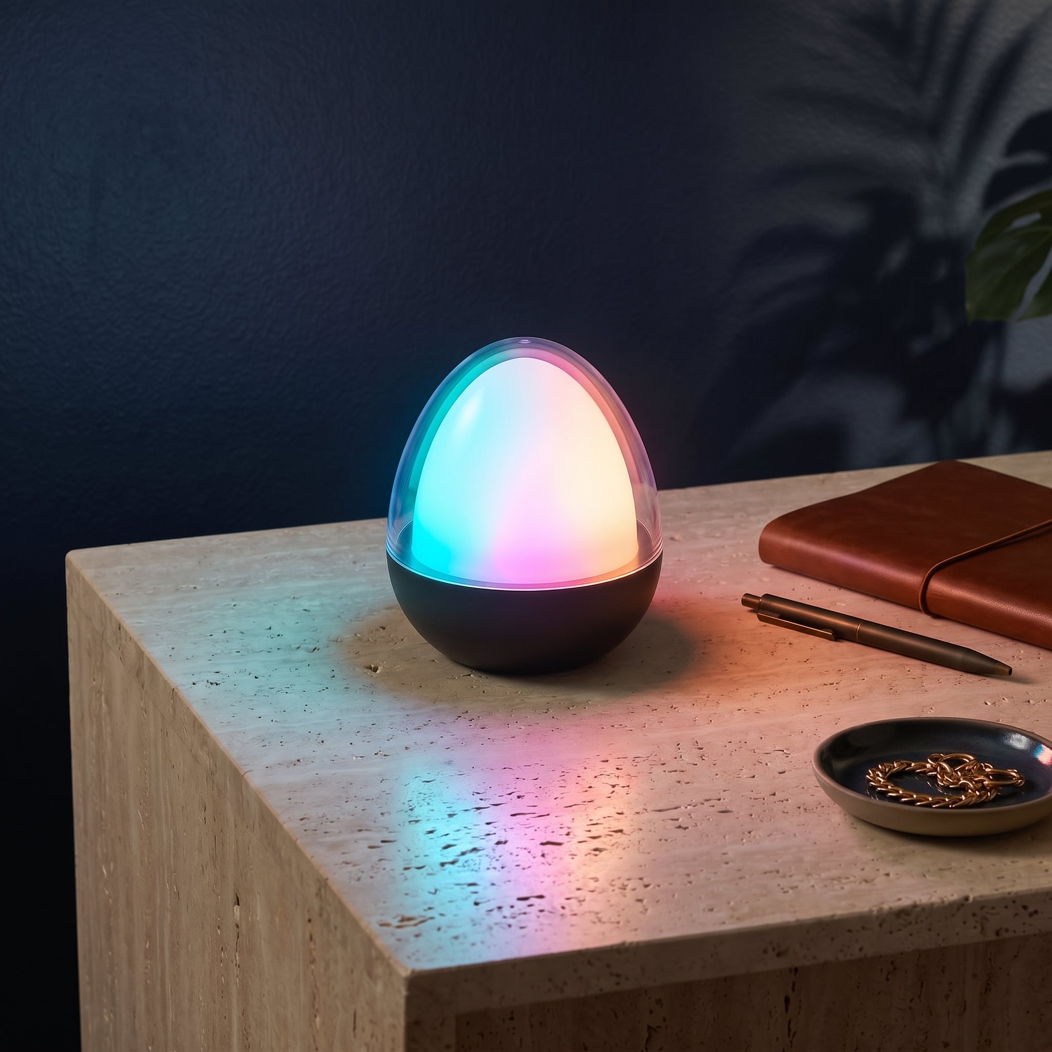 Lampe de table décoration LED blanc + RGB rechargeable  OVIE H12cm