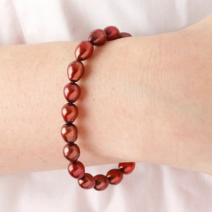 PERLAVIVA - Bracciale in Argento 925 placcato Rodio con Perle d'Acqua Dolce Rosse Ø 6.5/7x8.5/9 mm