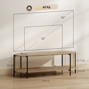Mueble de TV Bohemio Mesa de TV hasta 55 Pulgadas con Diseño en Cuerda de Papel y 2 Estantes Abiertos para Salón Dormitorio 124x43,5x41 cm Natural