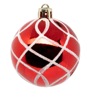 Boules de Noël "Colorama de Noël" lot de 25 en plastique D6cm rouge blanc