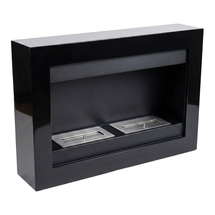 Vespasiano - Camino a Bioetanolo da Parete 80x51x16 cm con 2 Bruciatori 3 Litri Nero