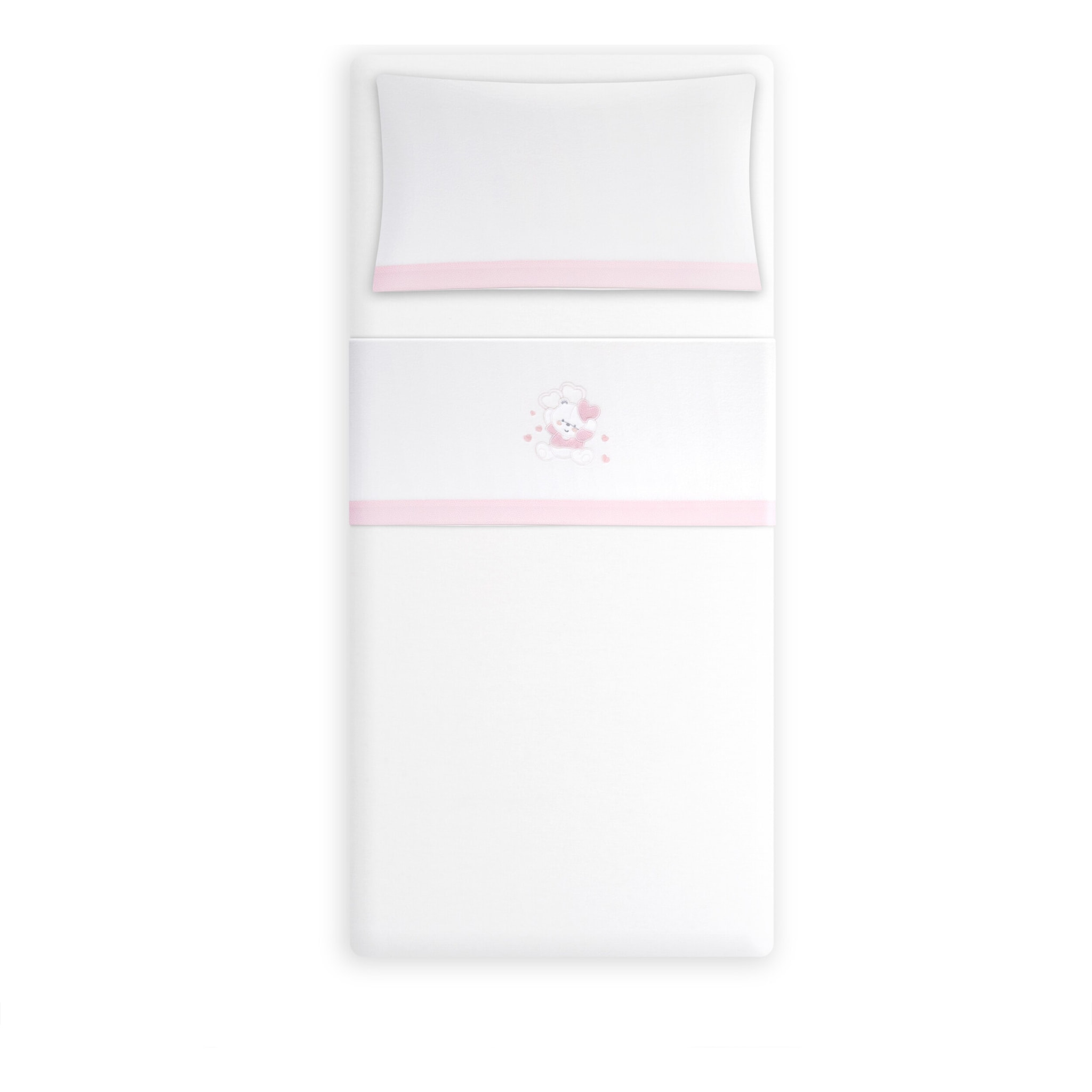 Triptico Minicuna Coralina D. Algodon Oso Corazones Bco/Rosa