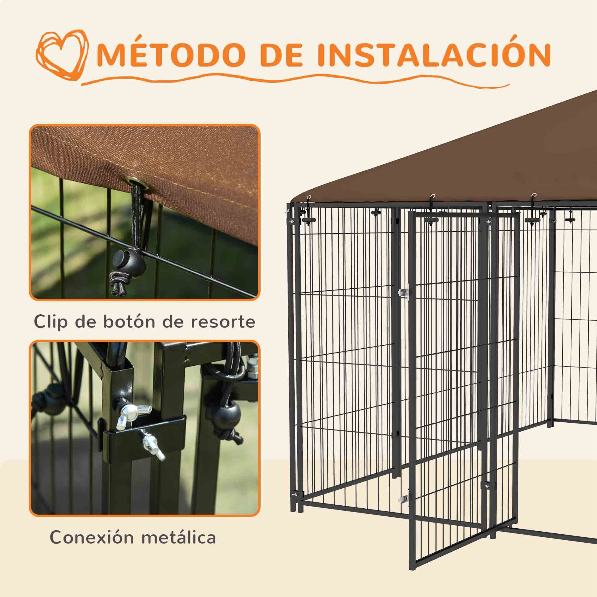 Perrera con Toldo Parque para Perros Metálica de Exterior con Soporte Giratorio para Comida 2 Cuencos para Patio Jardín Terraza 211x211x151 cm Negro