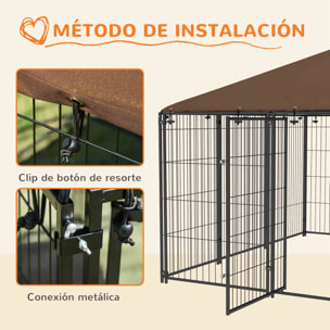 Perrera con Toldo Parque para Perros Metálica de Exterior con Soporte Giratorio para Comida 2 Cuencos para Patio Jardín Terraza 211x211x151 cm Negro