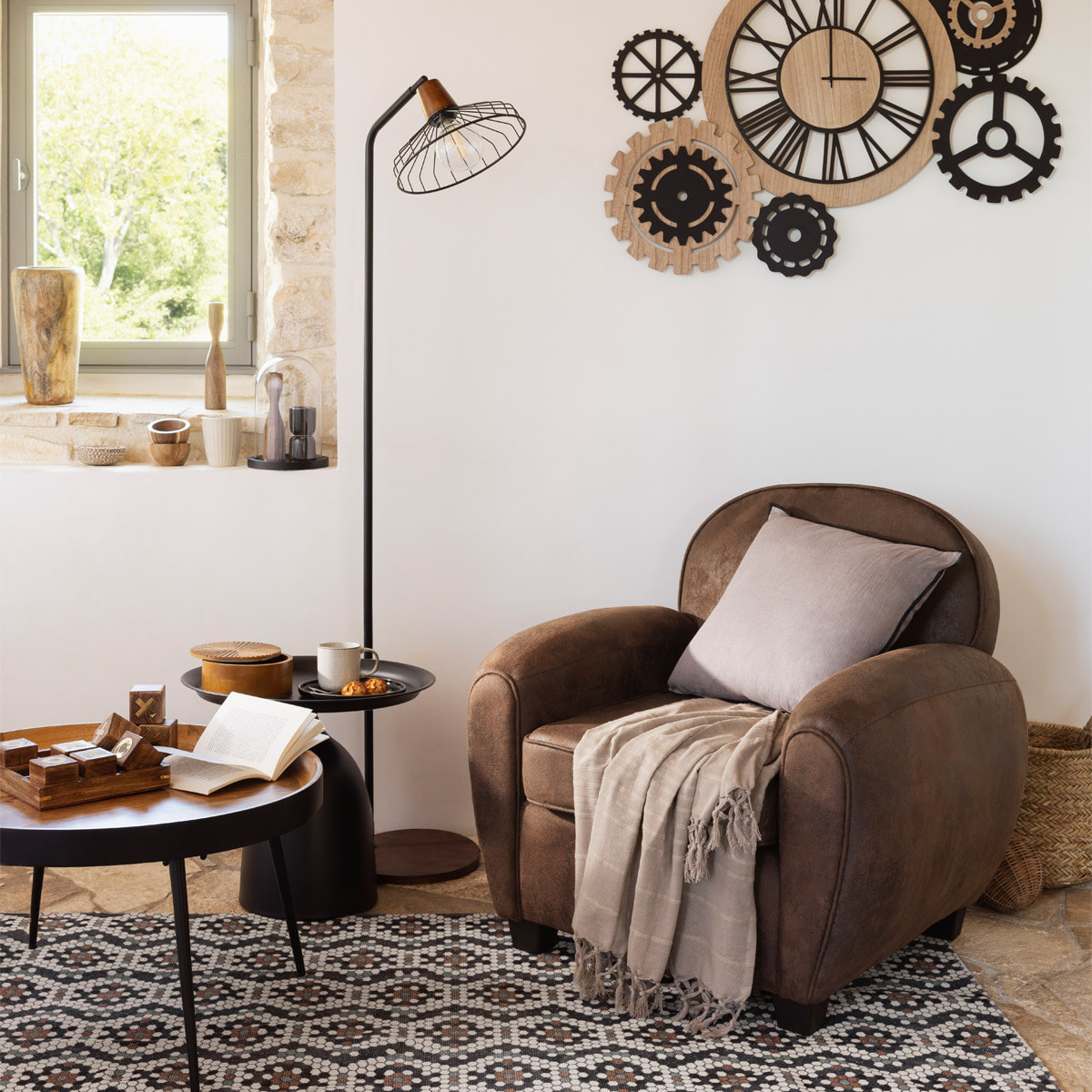 Fauteuil club "Stanis" effet cuir marron