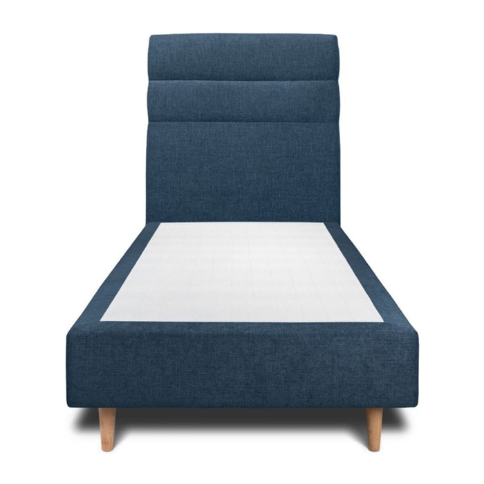 Lit avec tête de lit bandes horizontales tissu et sommier tapissier Ep20