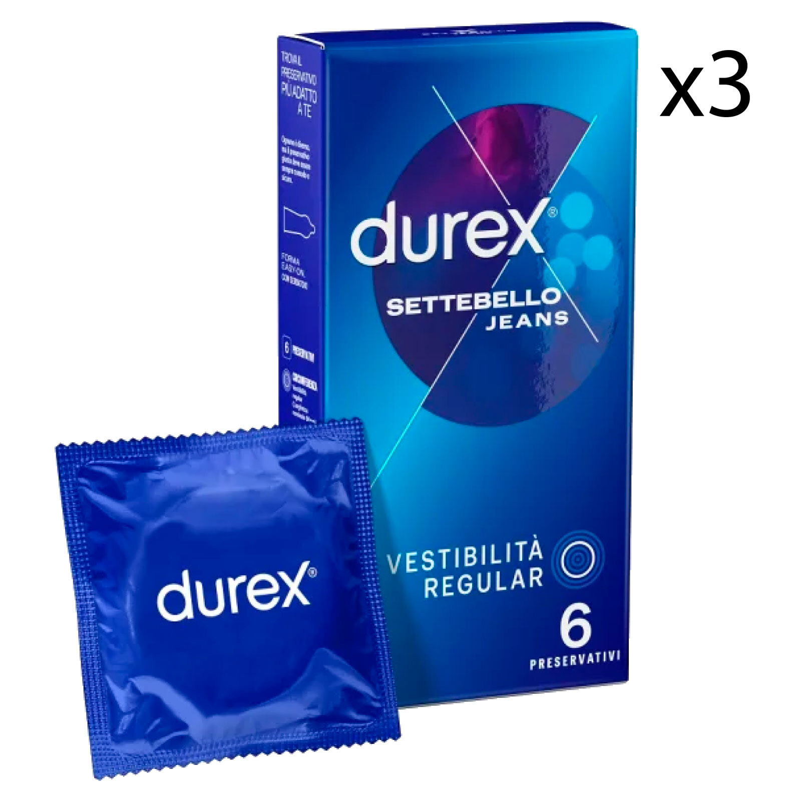 3x Preservativi Durex Settebello Jeans con Forma Easy-On - 3 Confezioni da 6 Profilattici