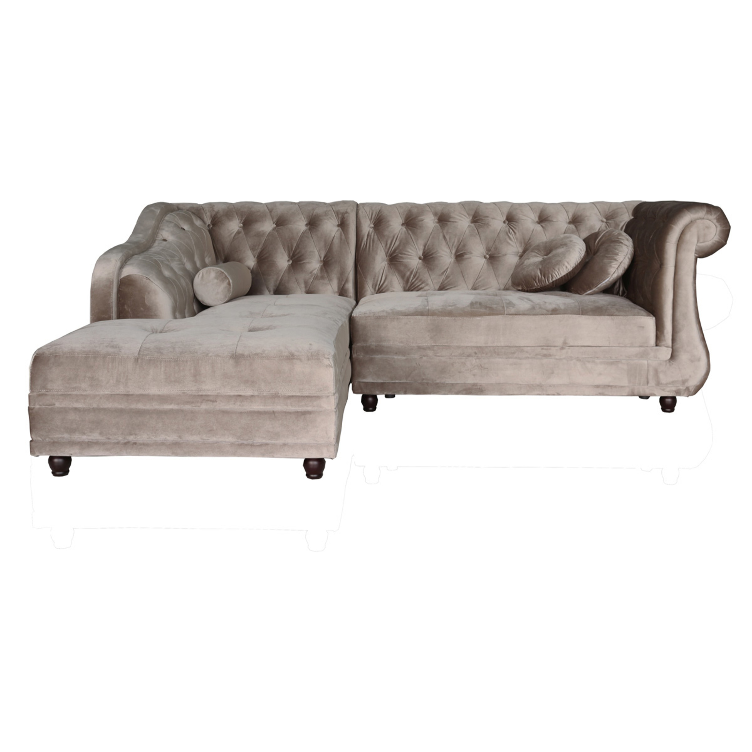 Canapé d'angle tissu chesterfield "Aliza" - 5 places - Taupe clair