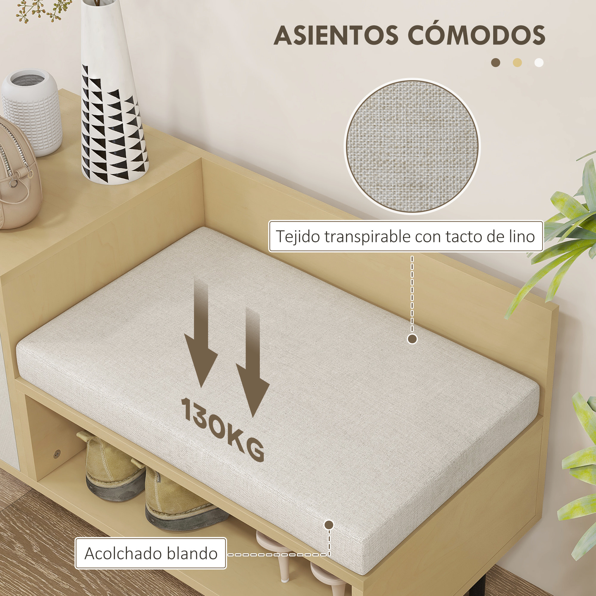 Banco Zapatero Zapatero de Entrada Recibidor con Cojín Puerta y Estante Zapatero con Asiento para Salón Pasillo Dormitorio 80x35x47 cm Natural