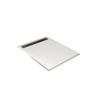 Receveur de douche en résine blanc 80x120x3 cm effet pierre granit + grille linéaire gun métal