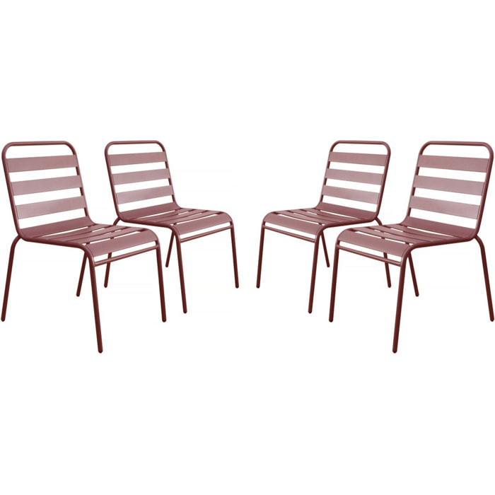 Lot de 4 chaises de jardin en métal empilables "Bilbao" - Terracotta