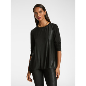 Elena Mirò - Camiseta de corte relajado en dos tejidos - Negro