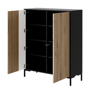 Cambridge - buffet haut - effet bois et noir - 2 portes - 129 cm - Bois / Noir