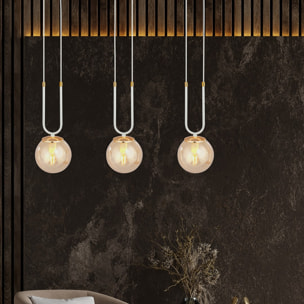 Lampada a sospensione GLAM in acciaio bianco e vetro ambra