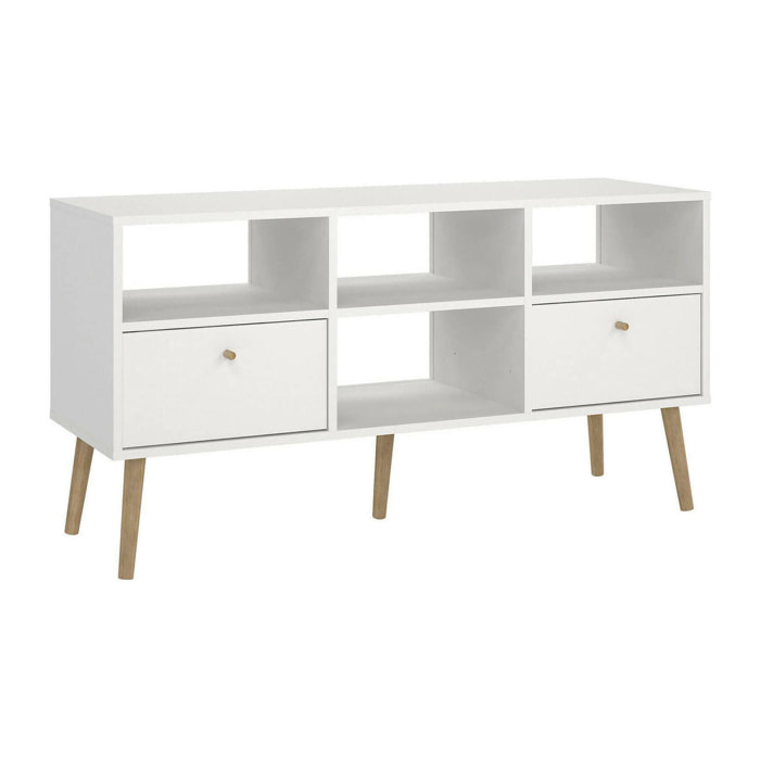 Mobile porta TV Conte, Credenza da soggiorno, Armadio basso per TV, Base parete attrezzata, 117x39 h61 cm, Bianco