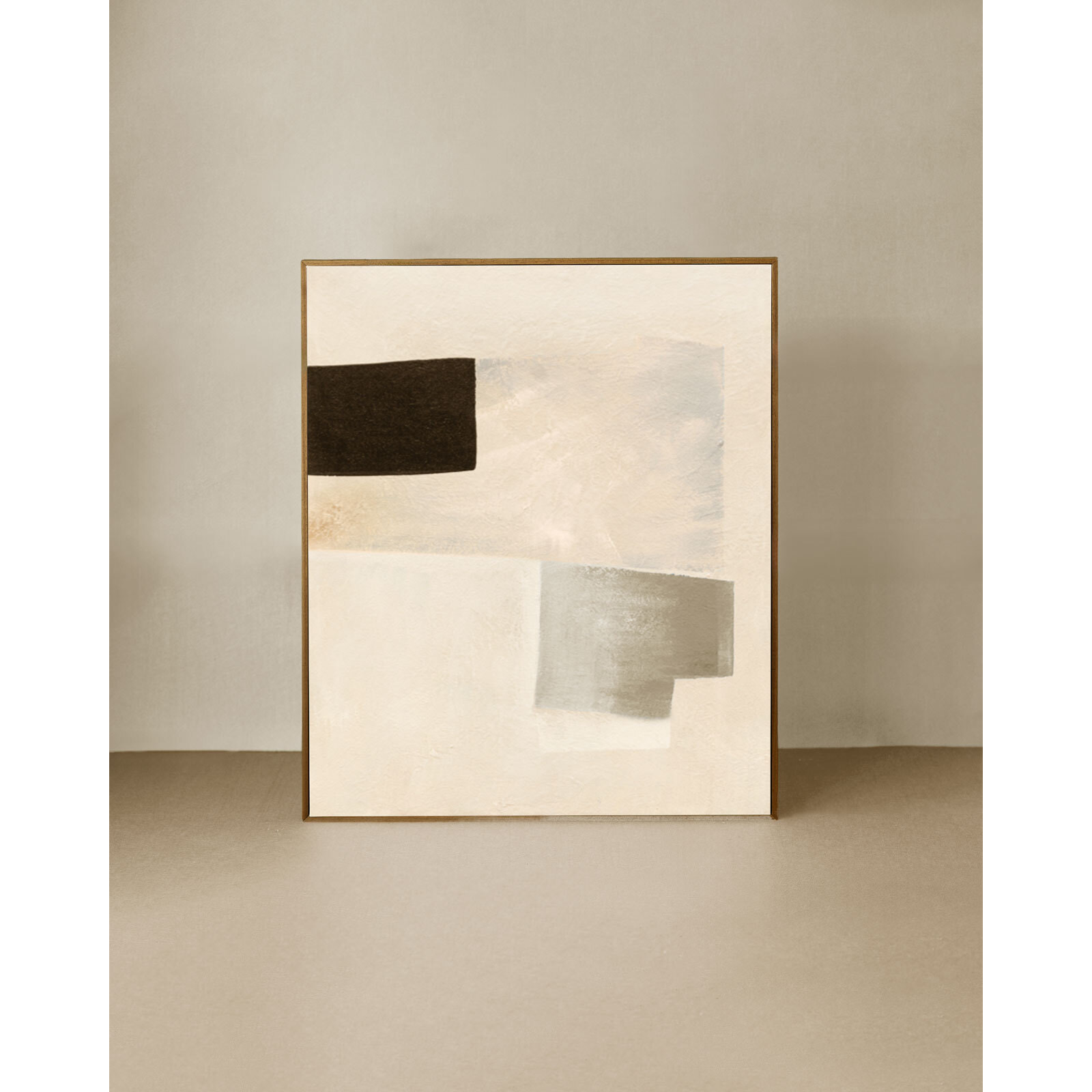 Tableau beige et noir décoratif sur coton avec cadre en bois peint à la main à la peinture à l'huile en différentes tailles