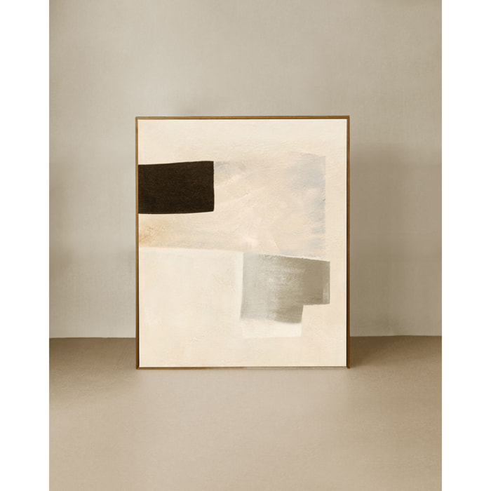 Tableau beige et noir décoratif sur coton avec cadre en bois peint à la main à la peinture à l'huile en différentes tailles