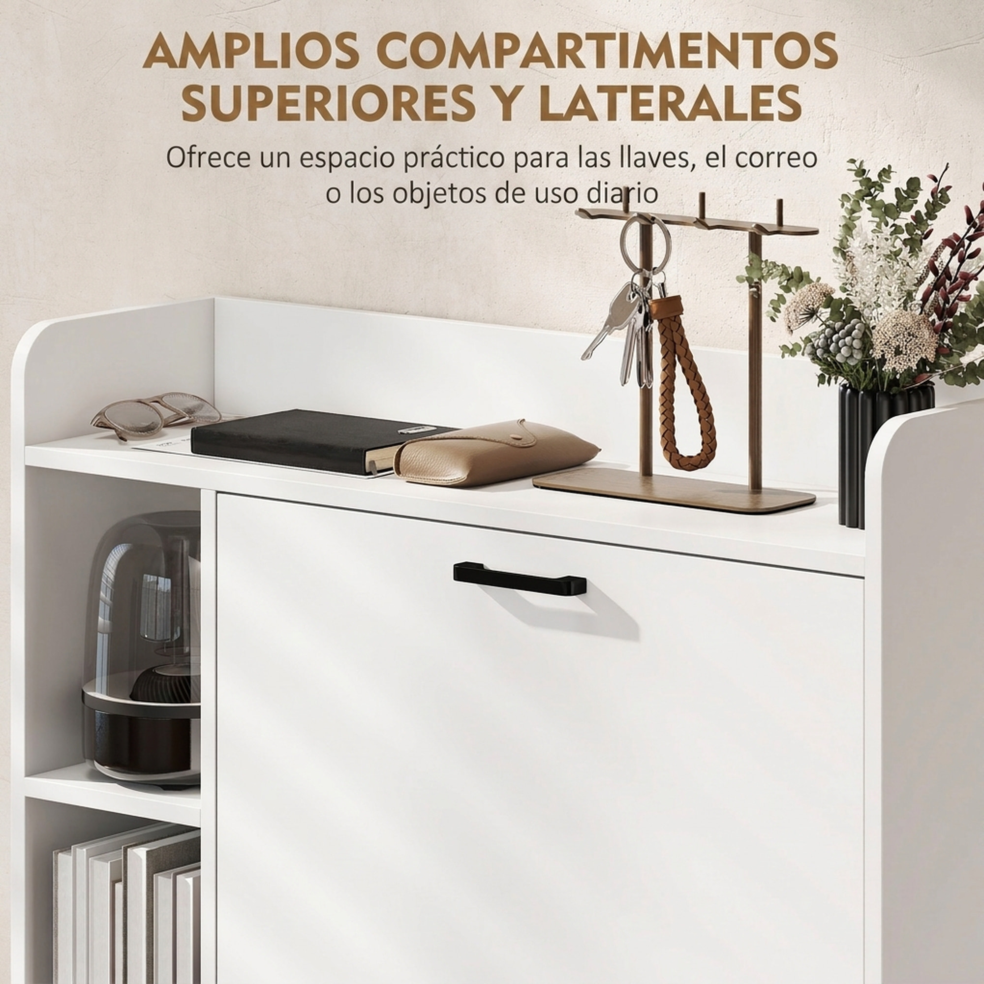 Zapatero Estrecho 2 Puertas, Mueble Zapatero con 3 Estantes Laterales y Estantes Ajustables, para 15 Pares de Zapatos, para Pasillo, Entrada, Espacio Reducido, 83x24x90,5 cm, Blanco