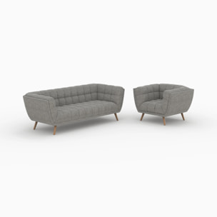 Ensemble canapé et fauteuil en tissu gris 4 places - Carmen