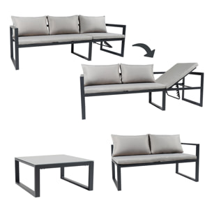 Salon de jardin modulable IBIZA en tissu gris 4 places - aluminium anthracite